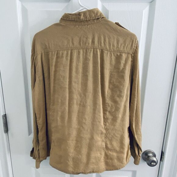 THEORY Shirt Womens Size Large button down linen utility military equestrian - Picture 4 of 4